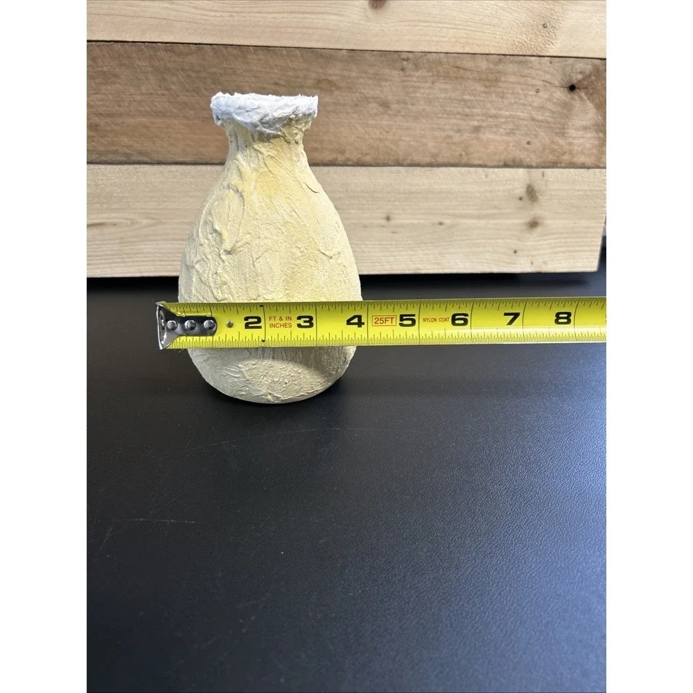 Quirky Revamped Ceramic Vase Rustic Primitive Textured Yellow Grunge Whimsical